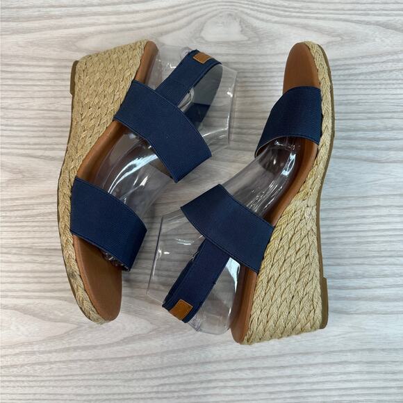 Tommy Bahama Slingback Espadrille Wedge Sandal Sz 9.5 Navy Slip On Elastic Strap - Picture 7 of 11